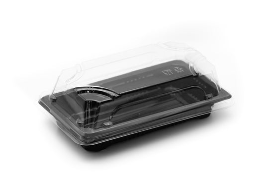 G-1101 | 400x Sushi Schalen PET schwarz mit Deckel transparent 160 x 90 x 20mm