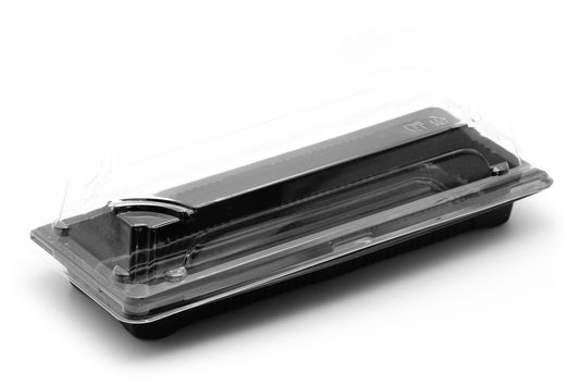 G-1102 | 400x Sushi Schalen PET schwarz mit Deckel transparent 220 x 85 x 20mm