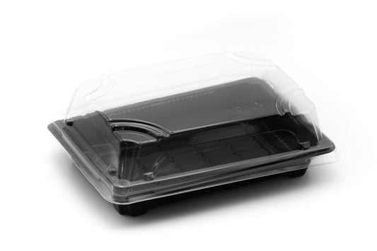 G-1103 | 400x Sushi Schalen PET schwarz mit Deckel transparent 160 x 115 x 20mm
