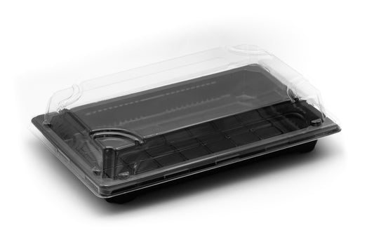 G-1107 |  400x Sushi Schalen PET schwarz mit Deckel transparent 220 x 135 x 20mm