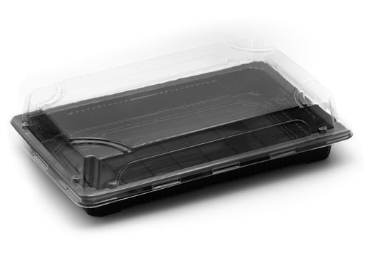 G-1109 | 400x Sushi Schalen PET schwarz mit Deckel transparent 240 x 150 x 20mm