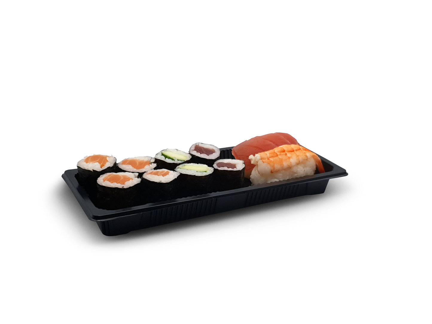 G-1102 | 400x Sushi Schalen PET schwarz mit Deckel transparent 220 x 85 x 20mm