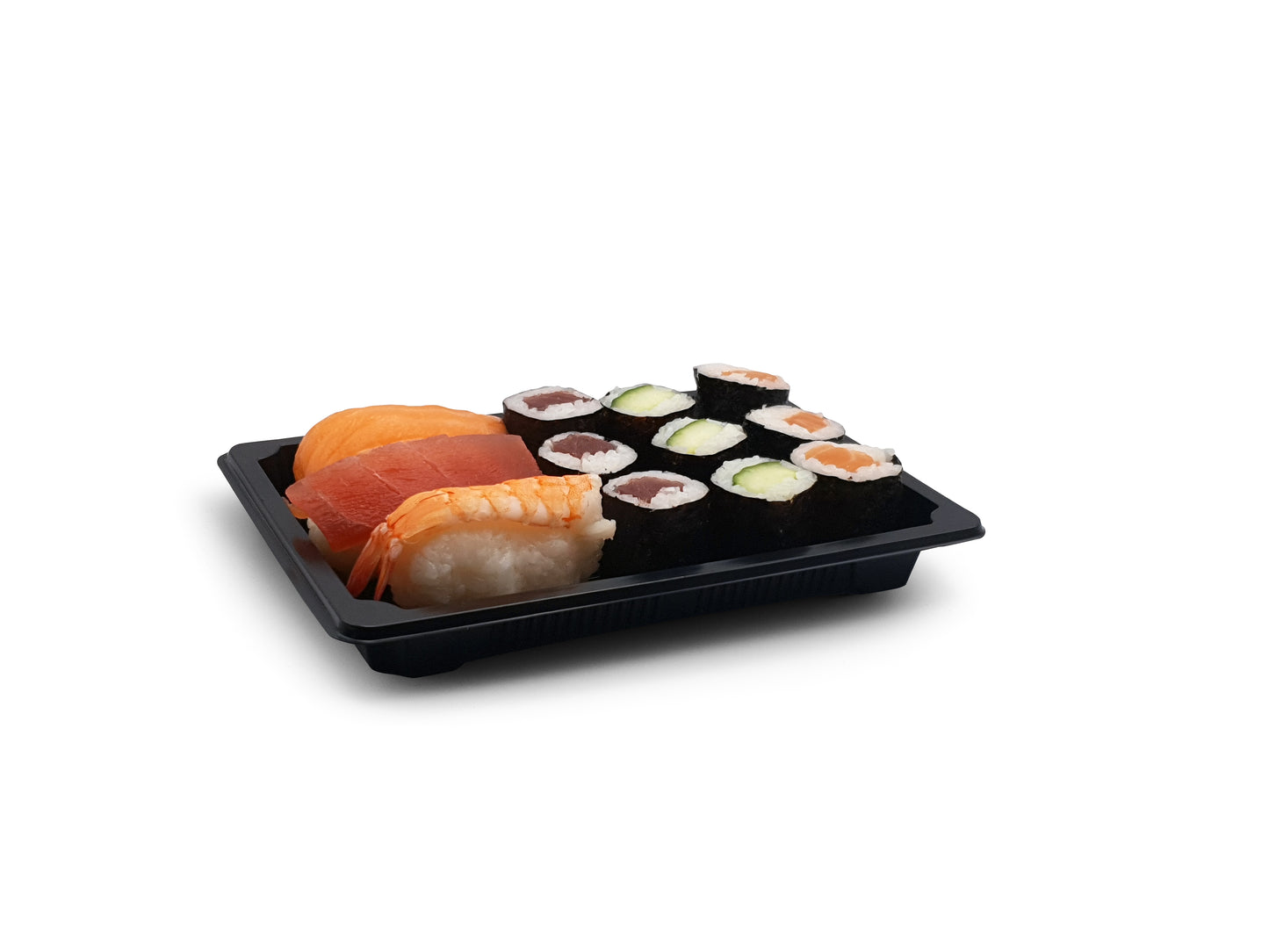 G-1105 | 400x Sushi Schalen PET schwarz mit Deckel transparent 185 x 130 x 20mm